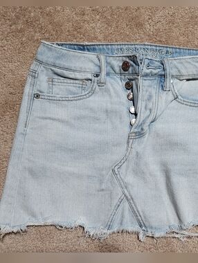 American Eagle Outfitters Pale Blue Button-Fly Denim Skirt